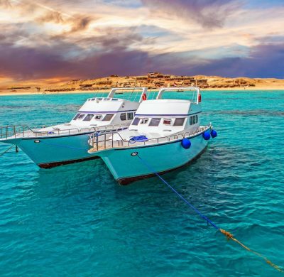 Tourist cruise boat with tourists in Red Sea